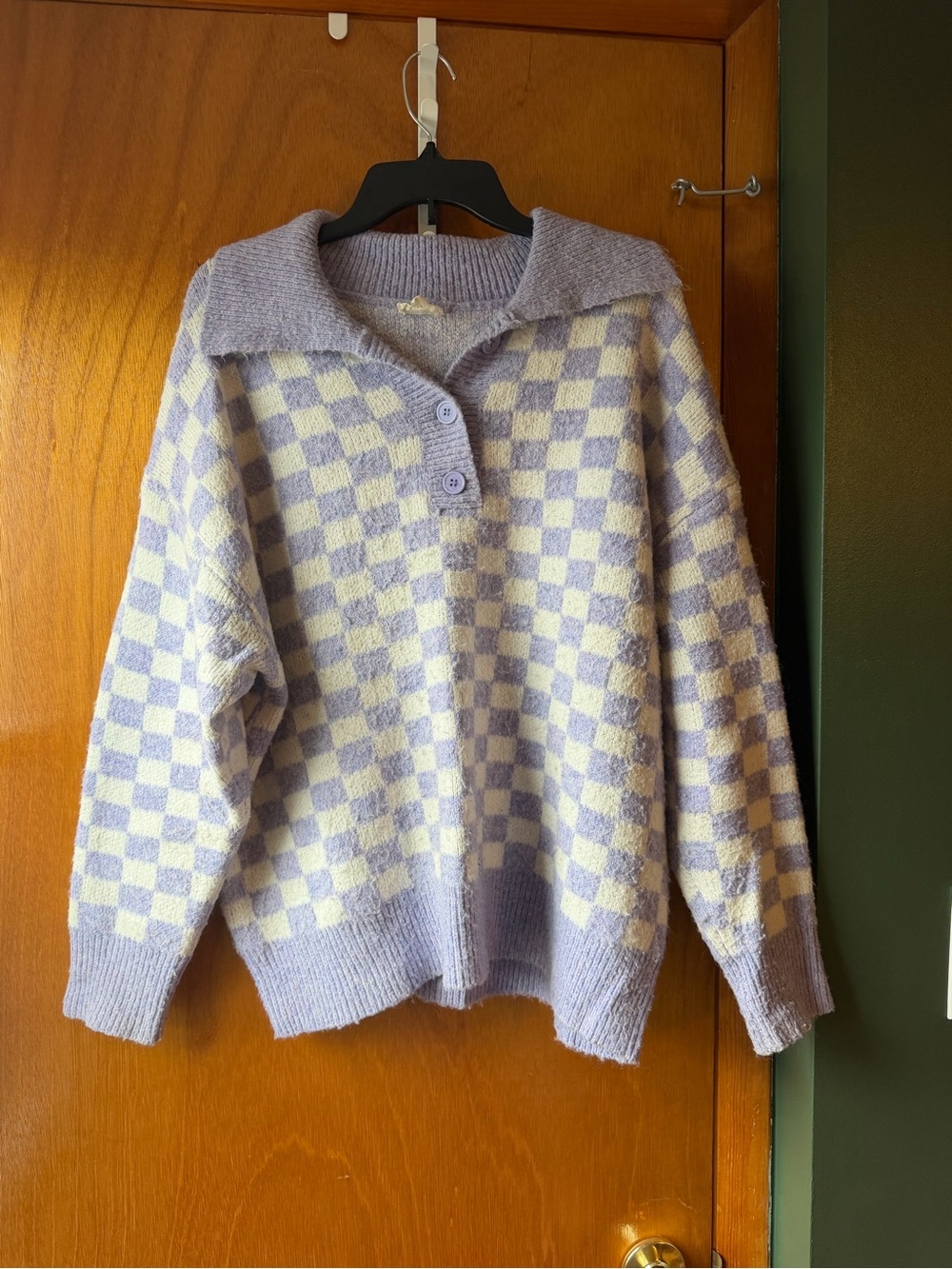 BiBi Lavender and Cream Checkered Collared Pullover